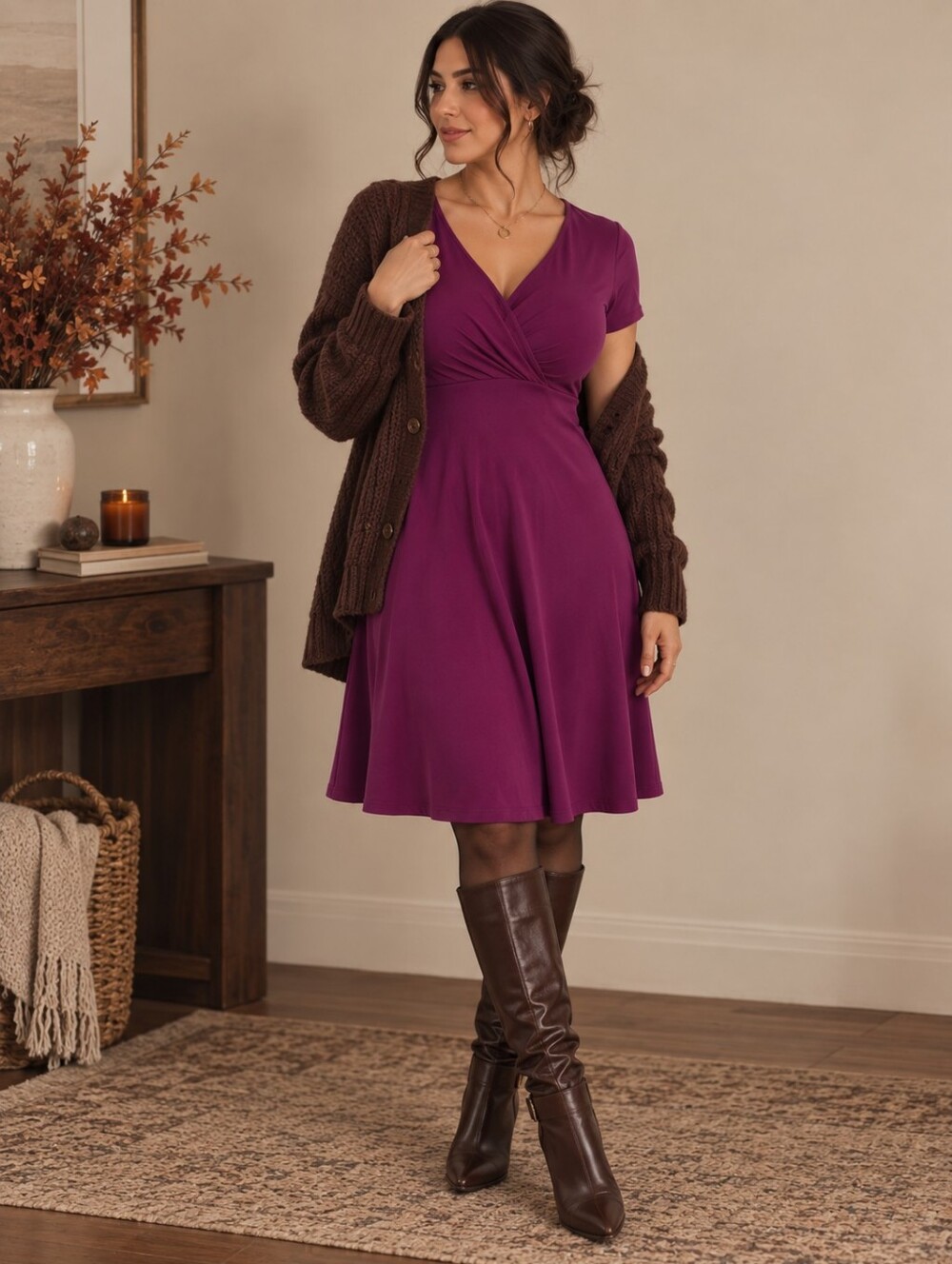 Jessica Purple Cap Sleeve V-Neck Dress Size 10